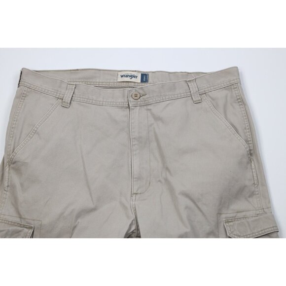 Vintage Y2K Wrangler Mens 38x31 Faded Baggy Wide Leg Cargo Pants Beige Cotton - Picture 2 of 12